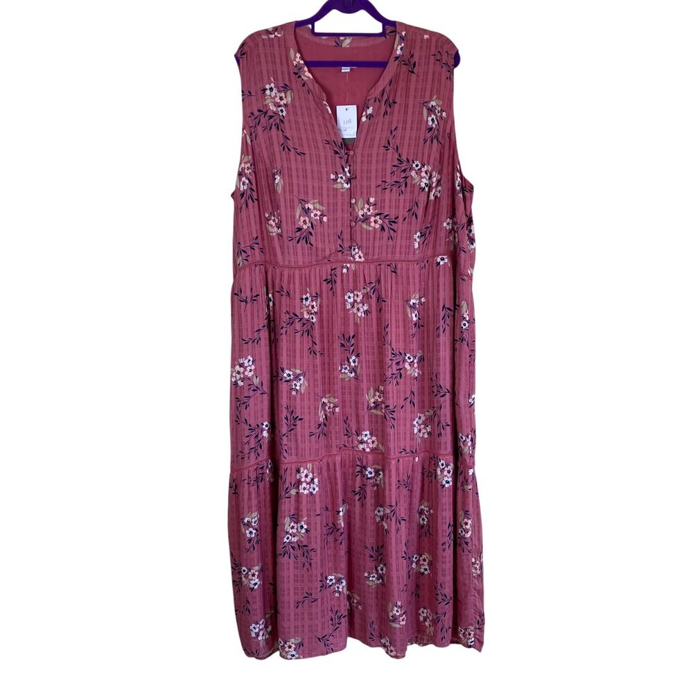 J. Jill Sz 3X NWT Dusty Rose Tiered Floral Sleeveless Rayon Maxi Dress - Picture 3 of 16